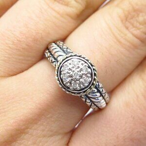 925 Sterling Silver / 18K Gold Real White Diamond Ornate Ring Size 7